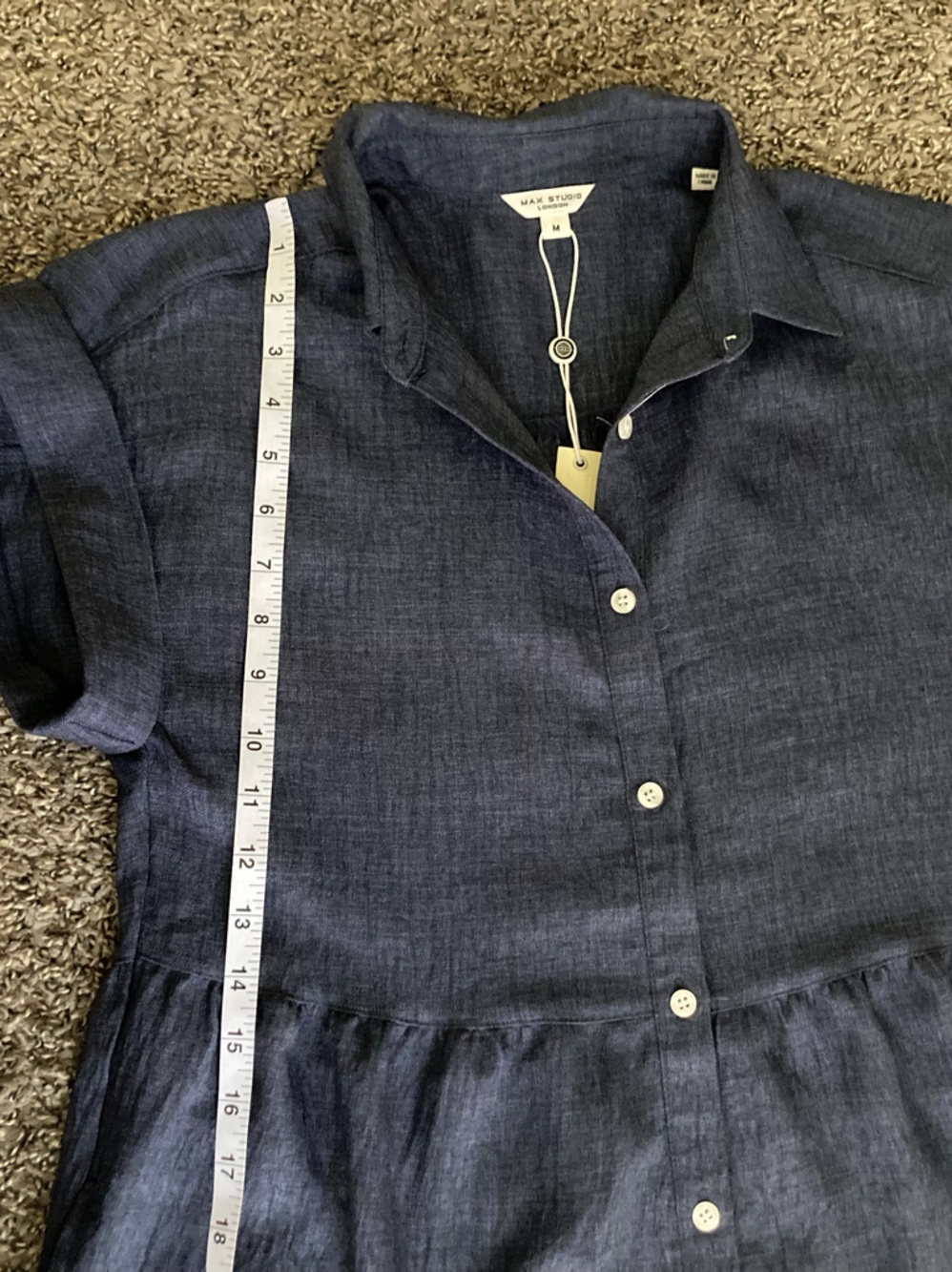 Max Studio Navy Button-Front Tiered Maxi Dress - Picture 3 of 9
